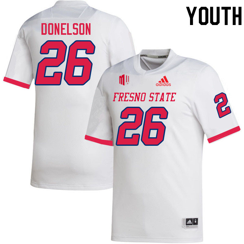 Youth #26 Bryson Donelson Fresno State Bulldogs College Football Jerseys Stitched-White